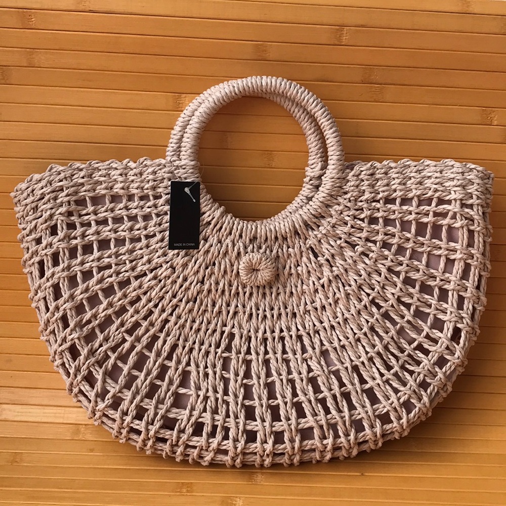 Woven Tote Bag With Ring Handle - Picture 1 of 5
